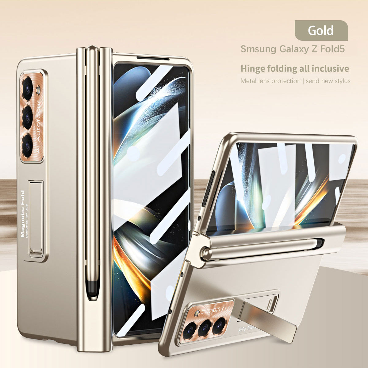 Magnetic Hinge Bracket Anti-fall Protective Phone Case With Stylus And Film For Samsung Galaxy Z Fold 5/4/3 - Mycasety Mycasety