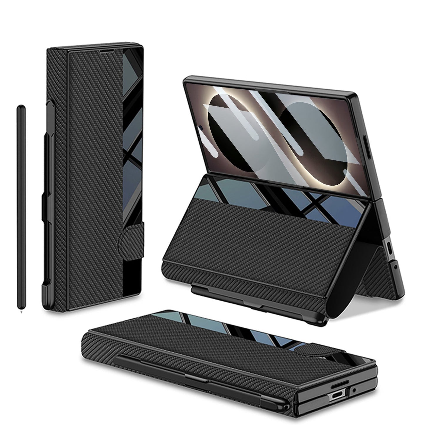 Galaxy Z Fold8 Wide Ultra Luxurious Leather Folio Case with Built-In Tempered Glass & Pen Holder