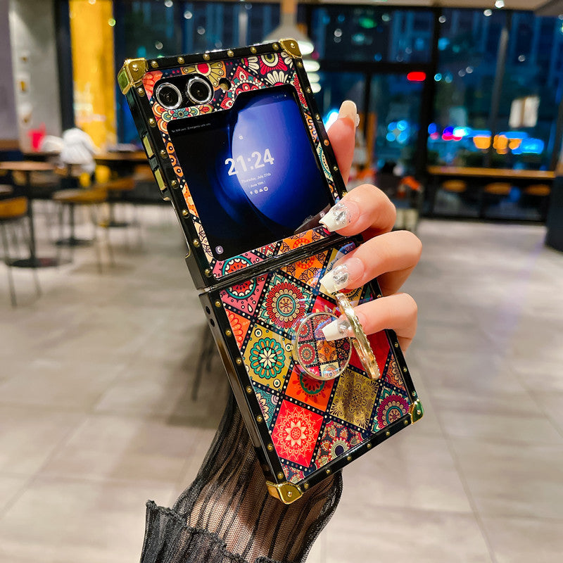Retro Boho Style Ring Case With Lanyard for Samsung Galaxy Z Flip3 Flip4 Flip5
