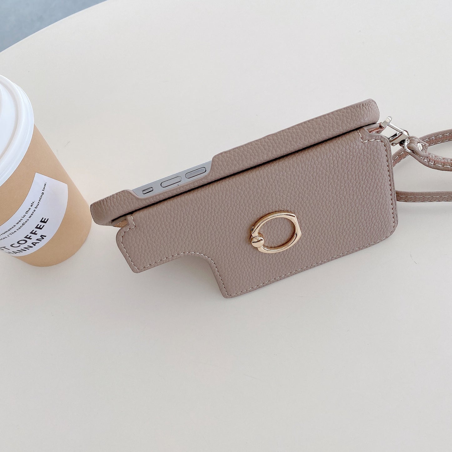 Luxurious Leather Card Holder Anti-fall Protective iPhone Case With Lanyard & Mirror