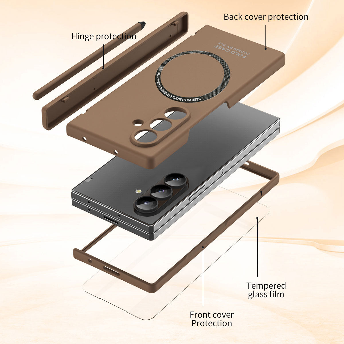 Frosted Silicone Magnetic Hinge Protective Phone Case With Pen Slot & Stylus & Glass Film For Galaxy Z Fold Series