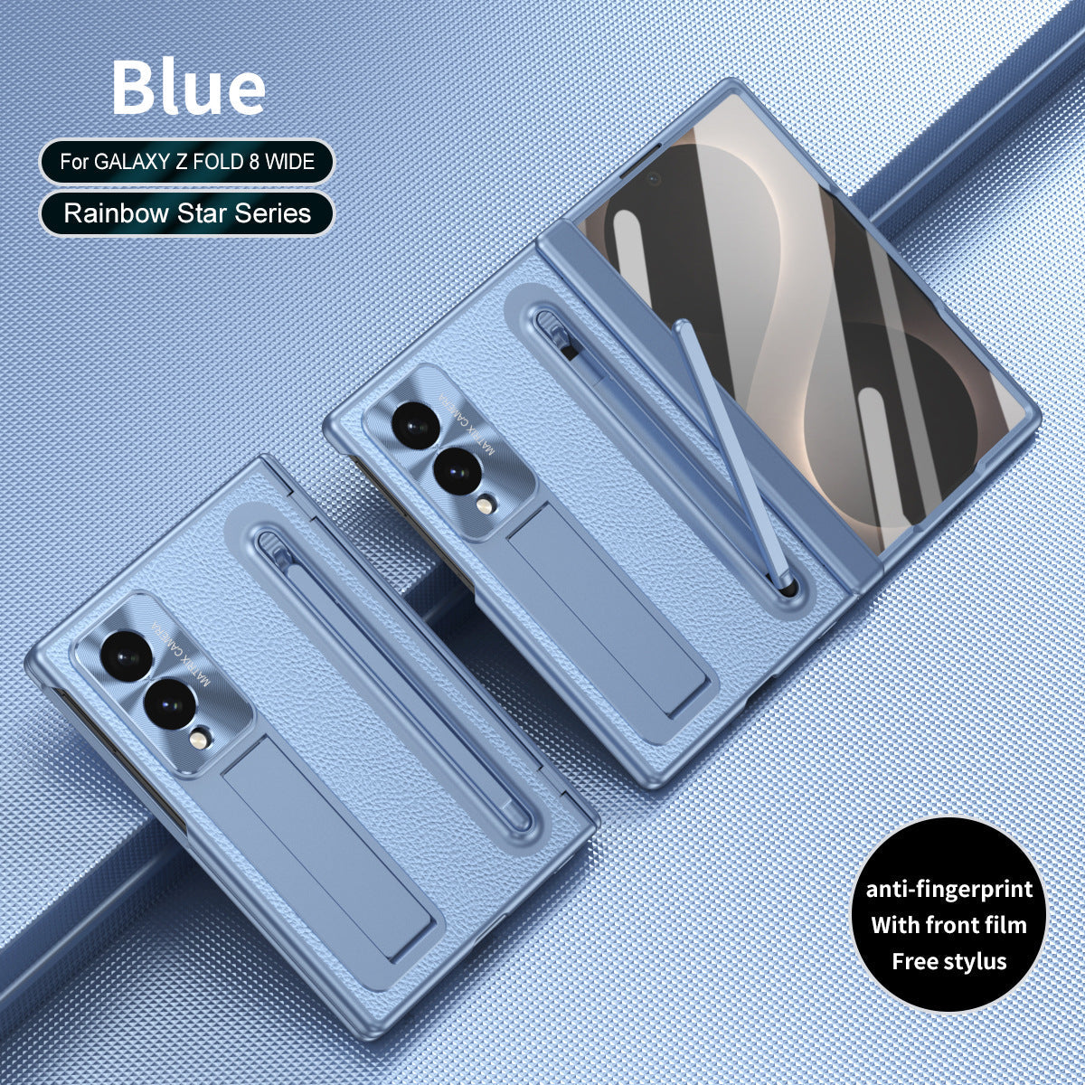 Leather Golden Electroplated Phone Case With Back Screen Glass and Stylus For Galaxy Z Fold8 Wide Ultra