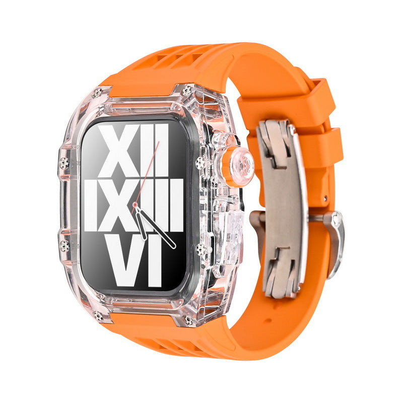 Luxury Metal Case Strap(Fluoro Rubber) For Apple Watch Series 44/45 mm - mycasety2023 Mycasety