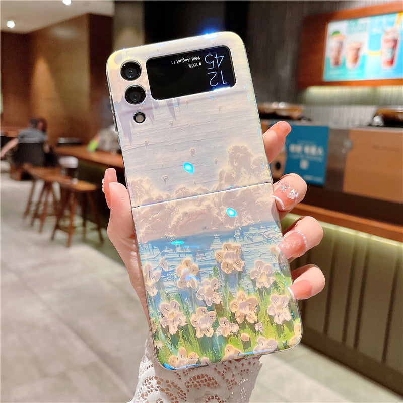Oil Painting Clouds Flowers Rural Phone Case For Samsung Galaxy Z Flip3 Flip4 5G - {{ shop_name}} varyfun