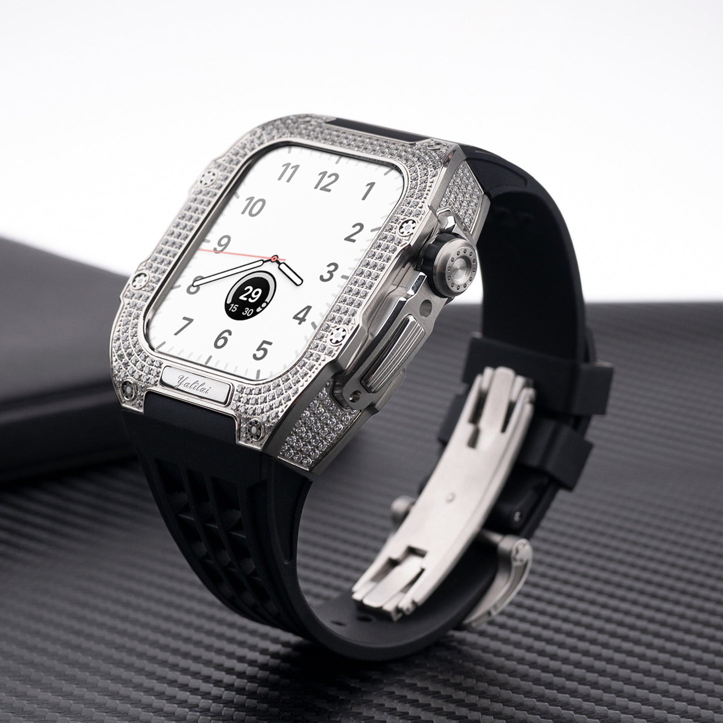 Luxurious Titanium Alloy Crystal Case Strap For Apple Watch 44/45 mm