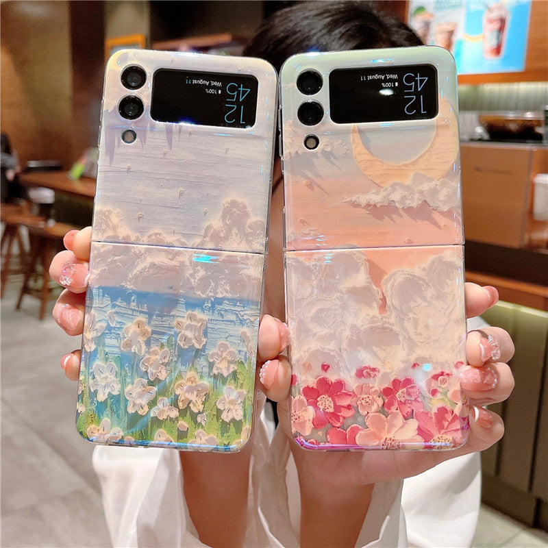 Oil Painting Clouds Flowers Rural Phone Case For Samsung Galaxy Z Flip3 Flip4 5G - {{ shop_name}} varyfun