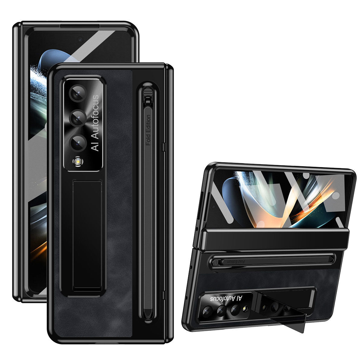 Jazz Retro Style Anyi-fall Protective Leather Phone Case For Samsung Galaxy Fold5 Fold4 With Front Protection Film And Stylus
