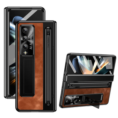 Jazz Retro Style Anyi-fall Protective Leather Phone Case For Samsung Galaxy Fold5 Fold4 With Front Protection Film And Stylus