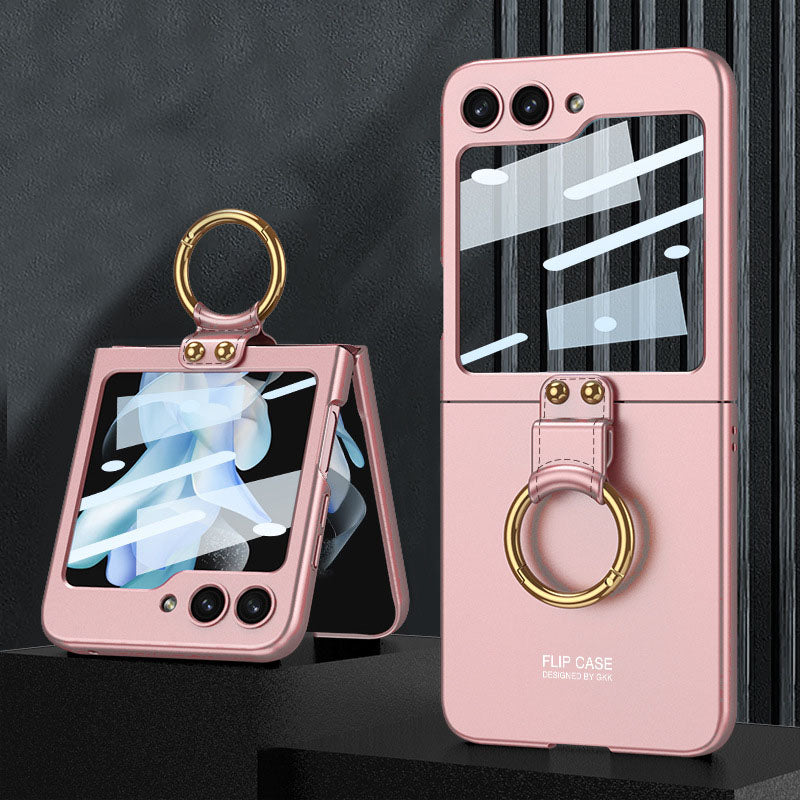 Electroplated Samsung Galaxy Z Flip 5 Case with Front Screen Tempered Glass Protector and Ring - mycasety2023 Mycasety