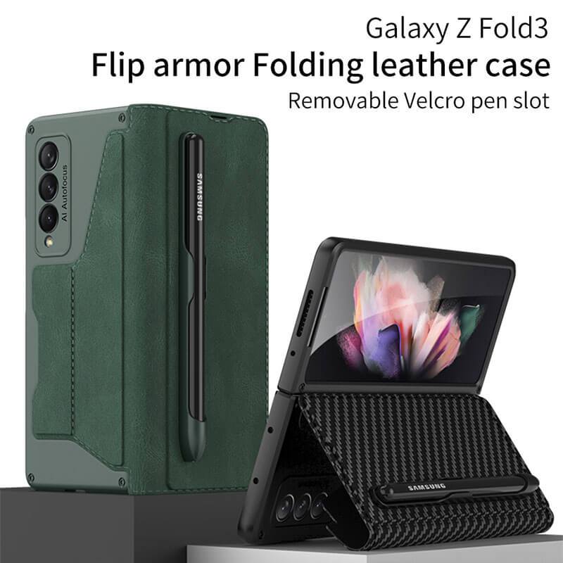 Leather Pen Holder Armor Back Case For Samsung Galaxy Z Fold3 Fold4 5G - {{ shop_name}} varyfun