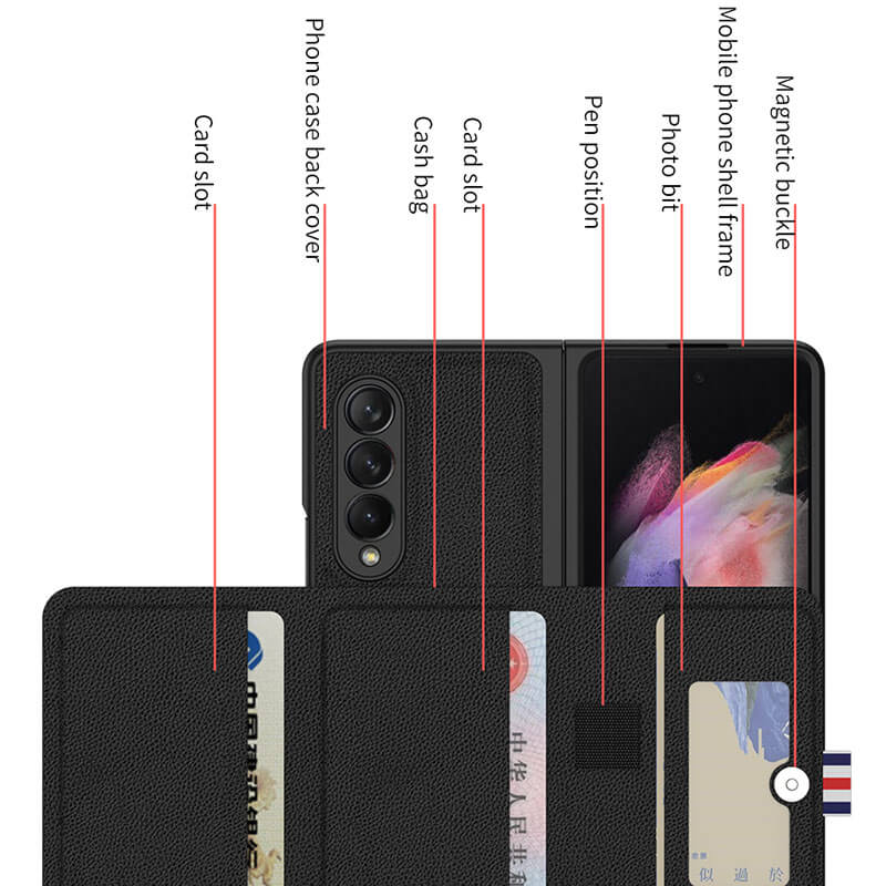 Leather Card Bag Wallet Pen Clasp All-included Cover For Samsung Z Fold 3 5G - {{ shop_name}} varyfun