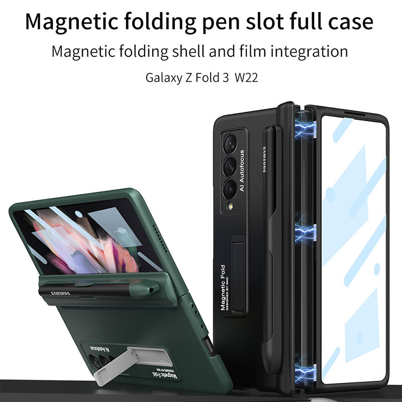 Magnetic Frame Plastic Stand Tempered Glass Screen All-included Case With Pen Slot For Samsung Galaxy Z Fold 3 5G - {{ shop_name}} Varyfun