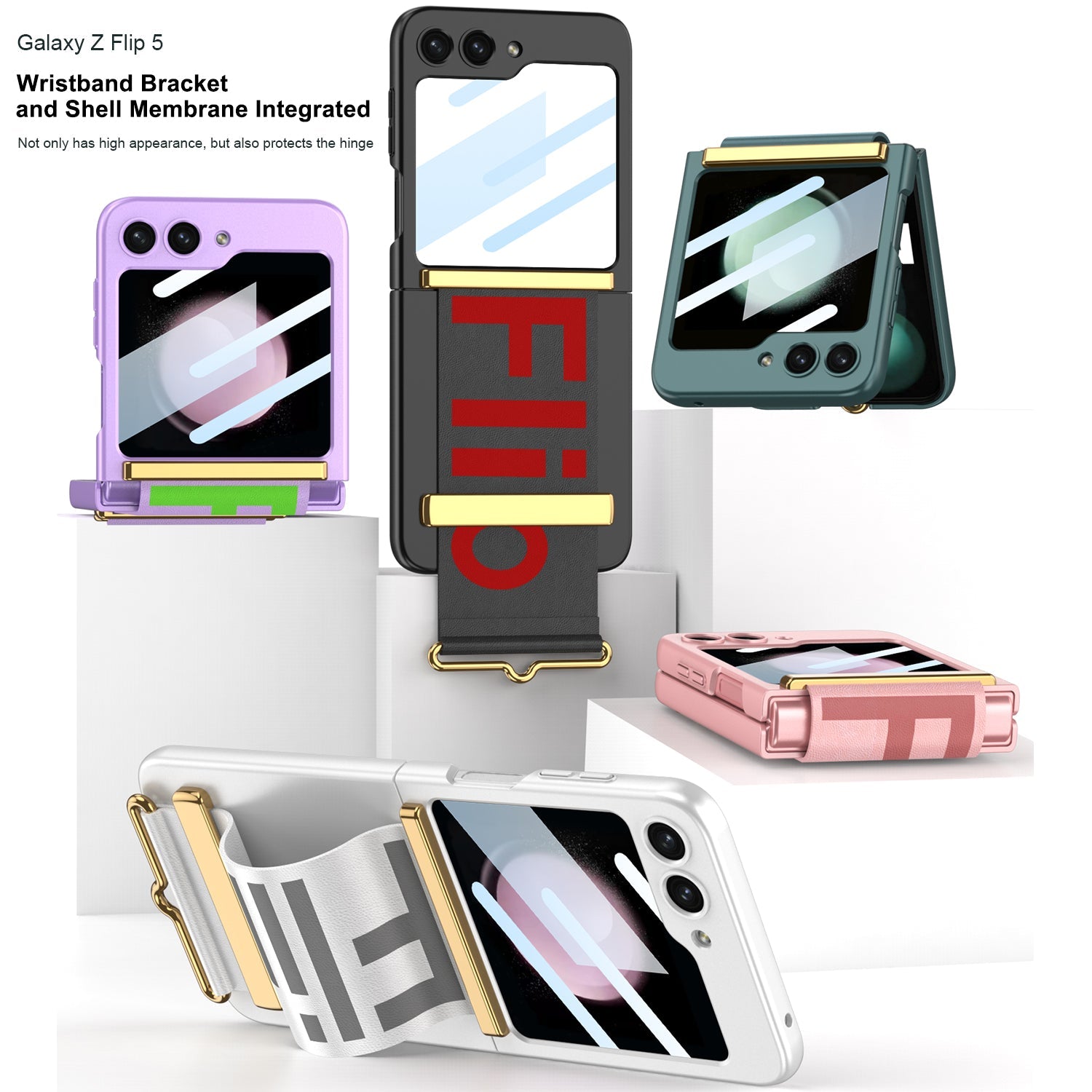 Wristband Ultra-thin Frosted Phone Case With Tempered Glass Protector For Samsung Galaxy Z Flip5 Flip4 Flip3 - mycasety2023 Mycasety