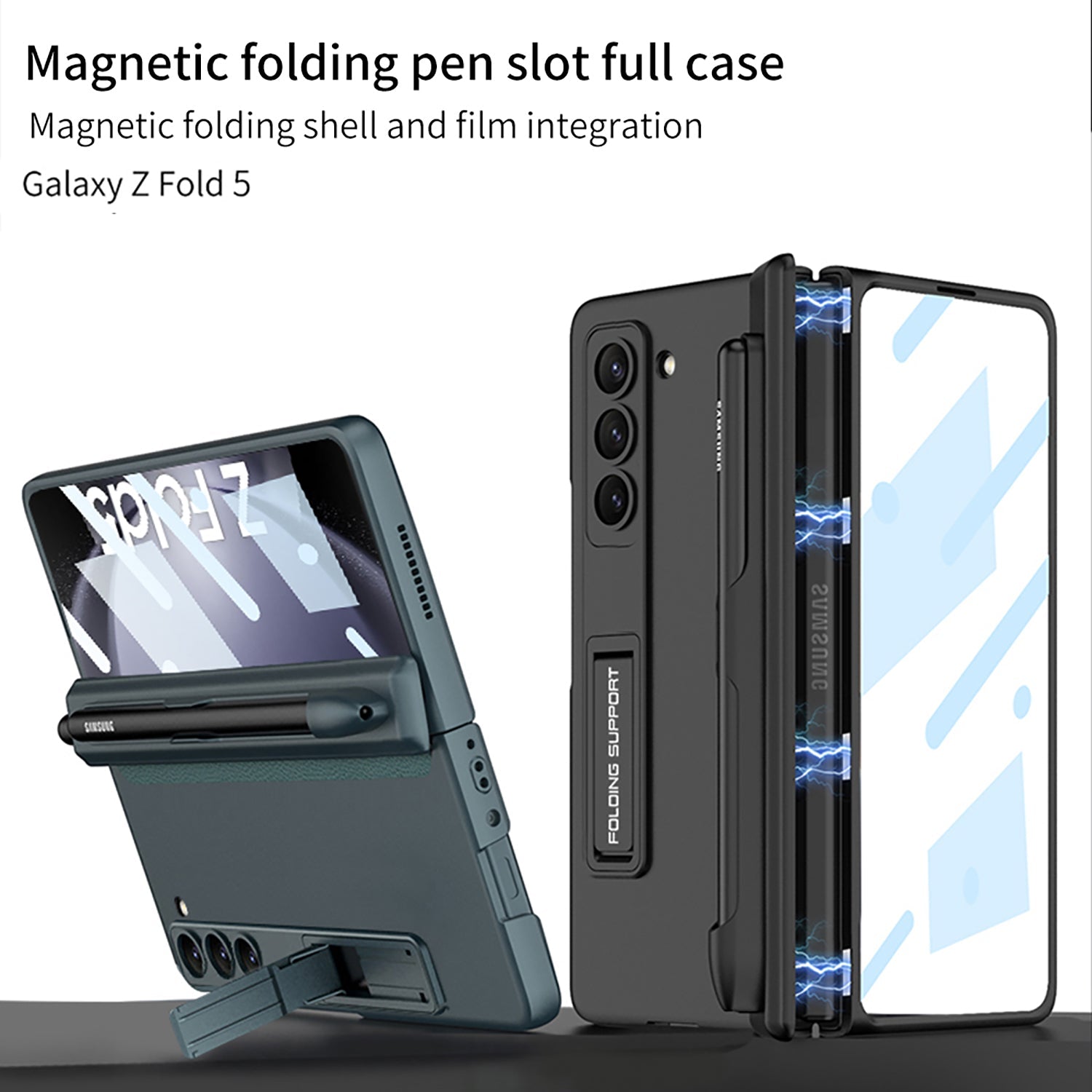 Magnetic Hinge S Pen Slot Ultra-Thin Phone Case With Back Screen Protector For Samsung Galaxy Z Fold 5/4/3 5G - mycasety2023 Mycasety