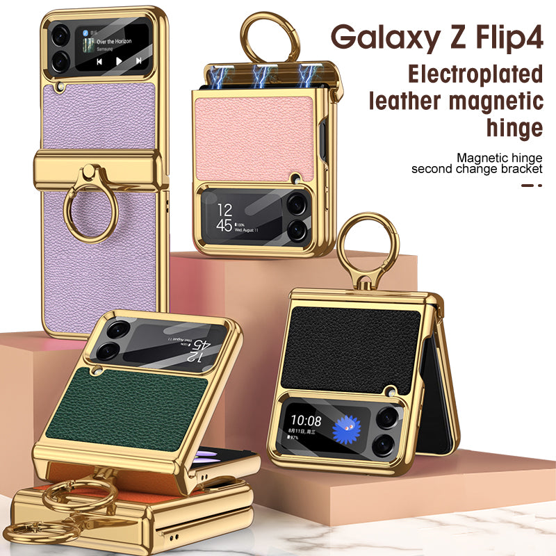 Electroplated Leather Magnetic Hinge Phone Case For Samsung Galaxy Z Flip4 Flip3 5G - {{ shop_name}} varyfun