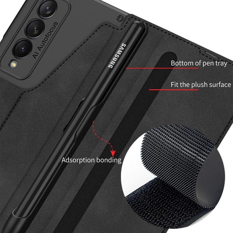 Leather Pen Holder Armor Back Case For Samsung Galaxy Z Fold3 Fold4 5G - {{ shop_name}} varyfun