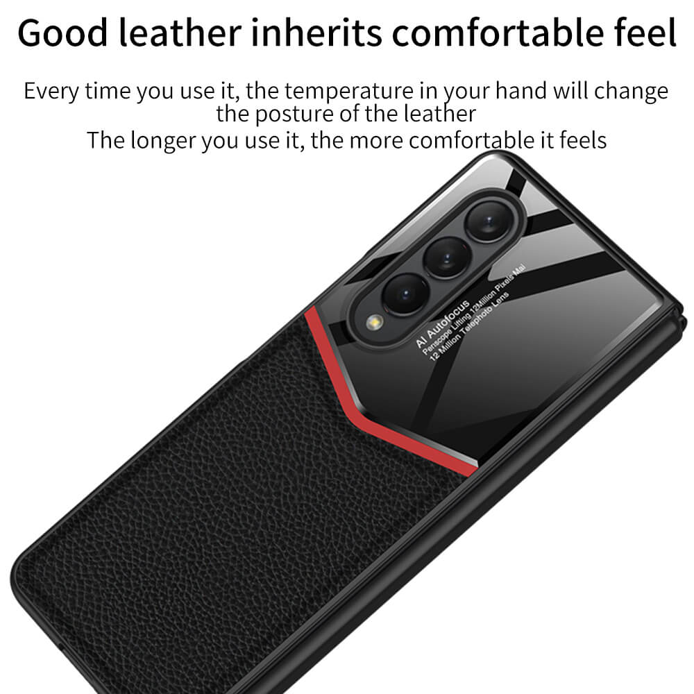 Ultra-thin Plain Leather Luxury Business Tempered Glass Case for Samsung Galaxy Z Fold 3 5G - {{ shop_name}} varyfun