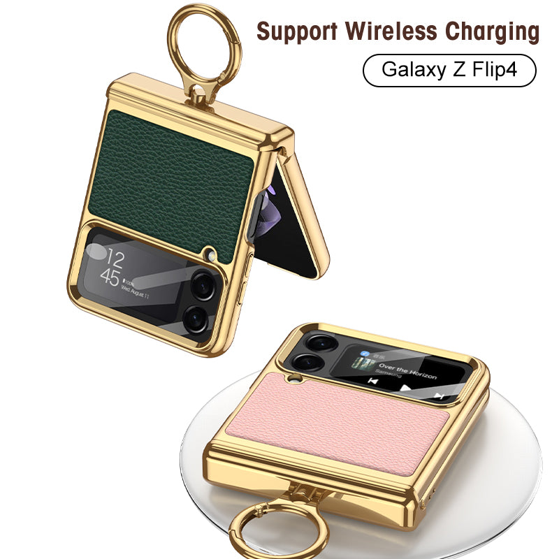 Electroplated Leather Magnetic Hinge Phone Case For Samsung Galaxy Z Flip4 Flip3 5G - {{ shop_name}} varyfun