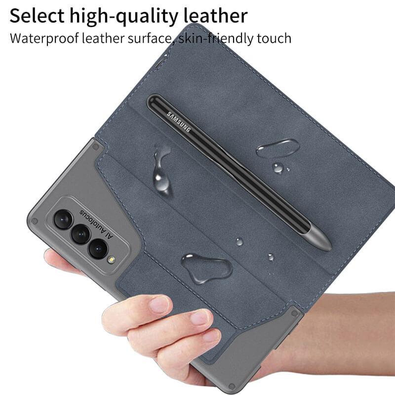 Leather Pen Holder Armor Back Case For Samsung Galaxy Z Fold3 Fold4 5G - {{ shop_name}} varyfun