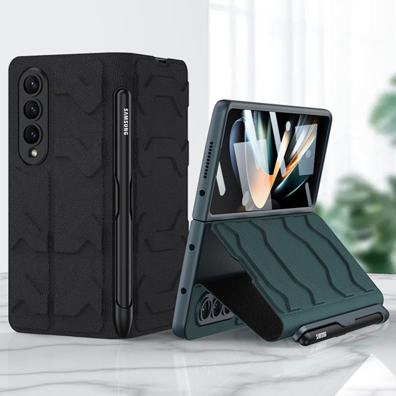 Leather Pen Holder Armor Case with Screen Protector For Samsung Galaxy Z Fold4 Fold5 5G - varyfun
