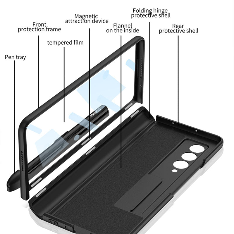 Magnetic Frame Plastic Stand Tempered Glass Screen All-included Case With Pen Slot For Samsung Galaxy Z Fold 3 5G - {{ shop_name}} Varyfun