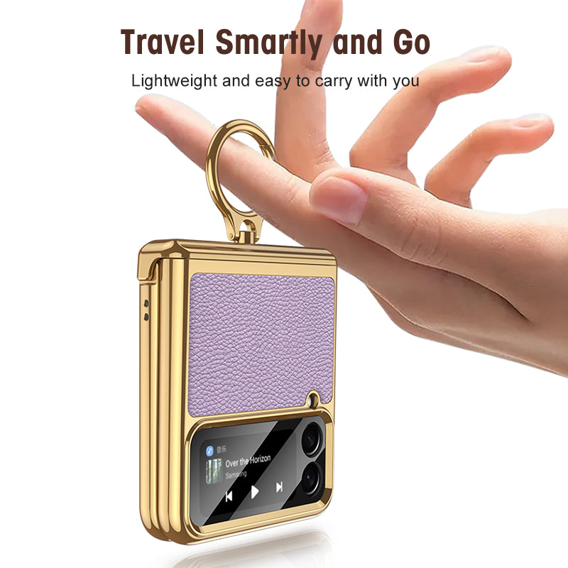 Electroplated Leather Magnetic Hinge Phone Case For Samsung Galaxy Z Flip4 Flip3 5G - {{ shop_name}} varyfun