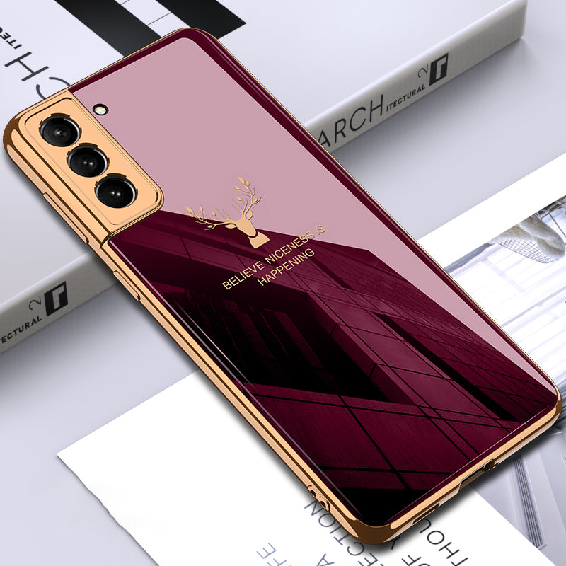 Luxury Pattern Plating Glass Case For Samsung Galaxy S21 5G Case Anti-knock Protection Soft Edge Cover for Samsung S21 5G