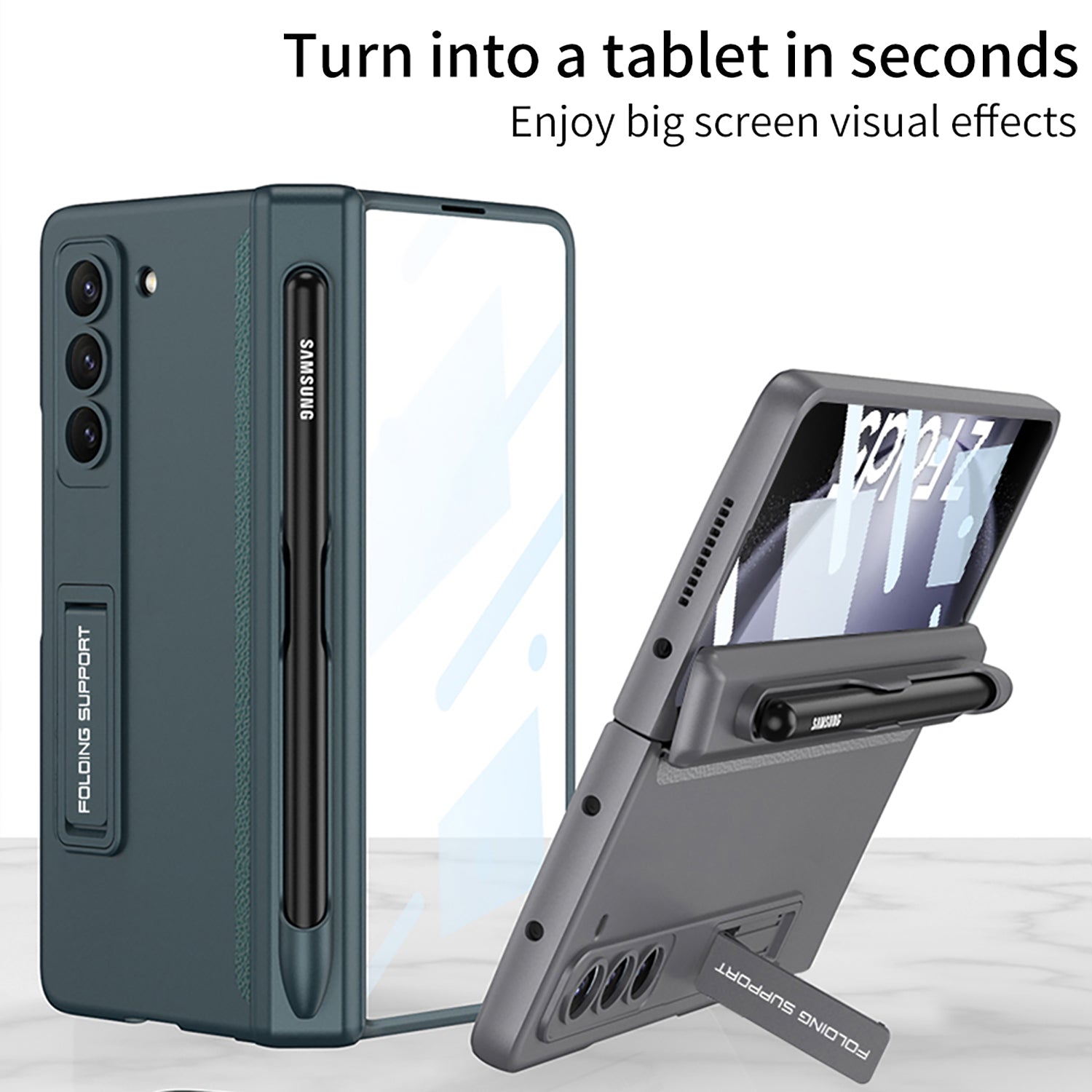 Magnetic Hinge S Pen Slot Ultra-Thin Phone Case With Back Screen Protector For Samsung Galaxy Z Fold 5/4/3 5G - mycasety2023 Mycasety