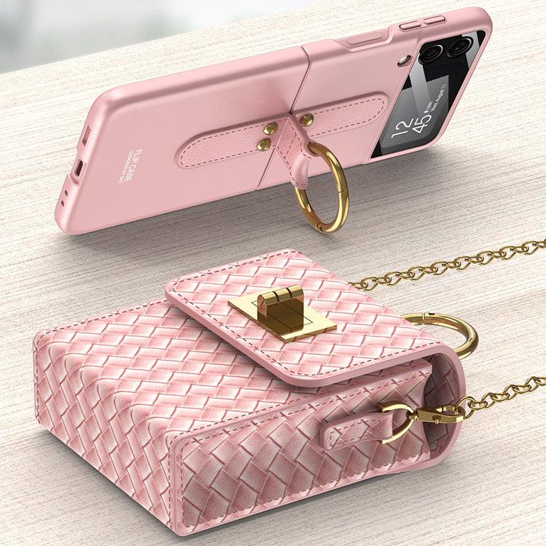 Luxury Leather Mini Phone Bag with Gold Chain For Samsung Galaxy Z Flip4 Flip3 5G - mycasety2023 Mycasety