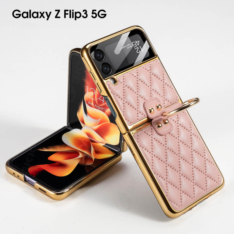 Luxury Leather Electroplating Diamond Protective Cover For Samsung Galaxy Z Flip4 Flip3 5G - {{ shop_name}} varyfun