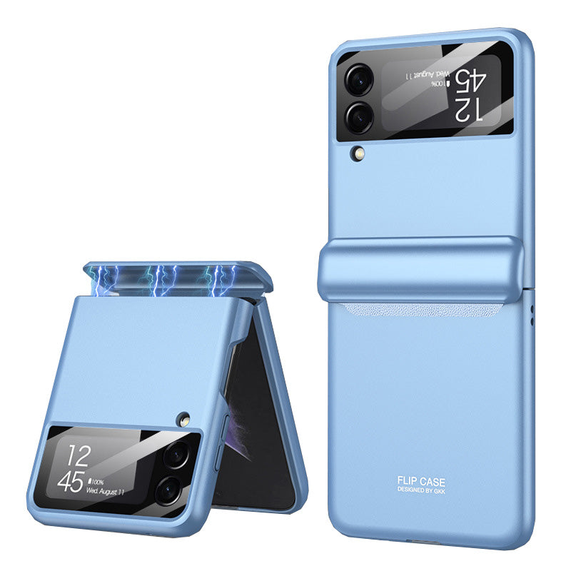 Magnetic Samsung Galaxy Z Flip5 Flip4 Flip3 Hinge Full Coverage Phone Case with Front Screen Tempered Glass Protector