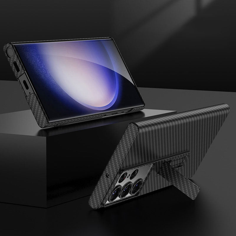 Carbon Fiber Pattern Phone Case With Invisible Bracket For Samsung Galaxy S23 Ultra Plus - {{ shop_name}} varyfun