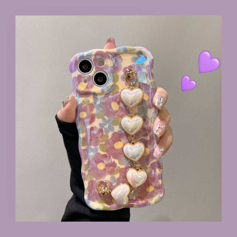 Purple Oil Painting Flower Wristband Chain iPhone Case - {{ shop_name}} varyfun