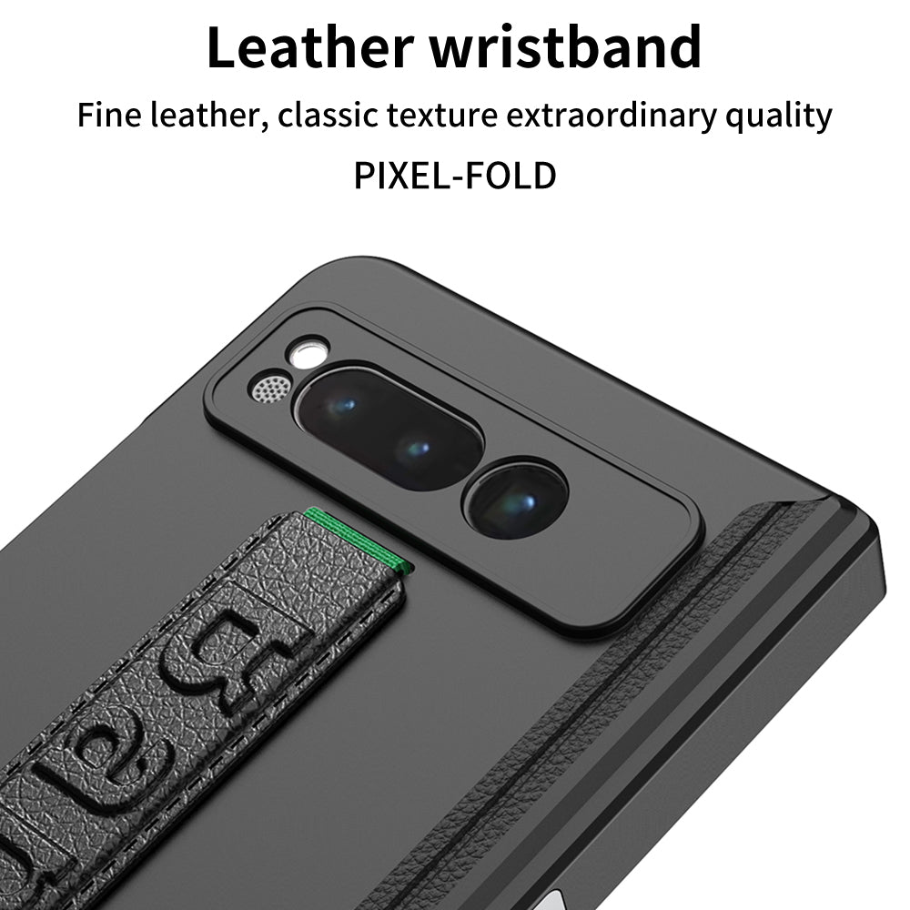 Magnetic Folding All-inclusive Leather Wristband Case With Tempered Film For Google Pixel Fold With Damped Folding Bracket