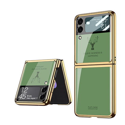 2022 Luxury Deer Pattern Electroplating Tempered Glass Case For Samsung Galaxy Z Flip 3 5G - {{ shop_name}} varyfun