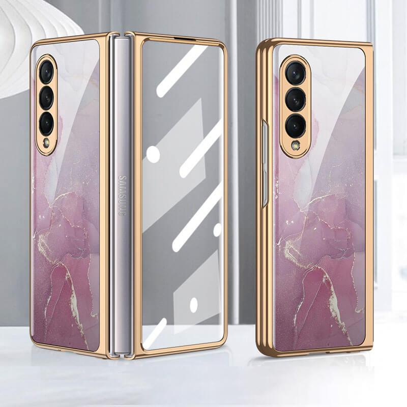 Tempered Glass Plating Case For Samsung Galaxy Z Fold 3 2 5G With Outer Screen Film - {{ shop_name}} varyfun