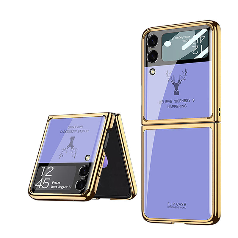 2022 Luxury Deer Pattern Electroplating Tempered Glass Case For Samsung Galaxy Z Flip 3 5G - {{ shop_name}} varyfun