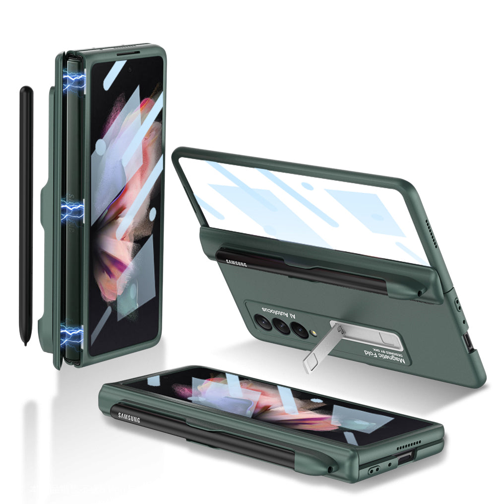 Magnetic Frame Plastic Stand Tempered Glass Screen All-included Case With Pen Slot For Samsung Galaxy Z Fold 3 5G - {{ shop_name}} Varyfun