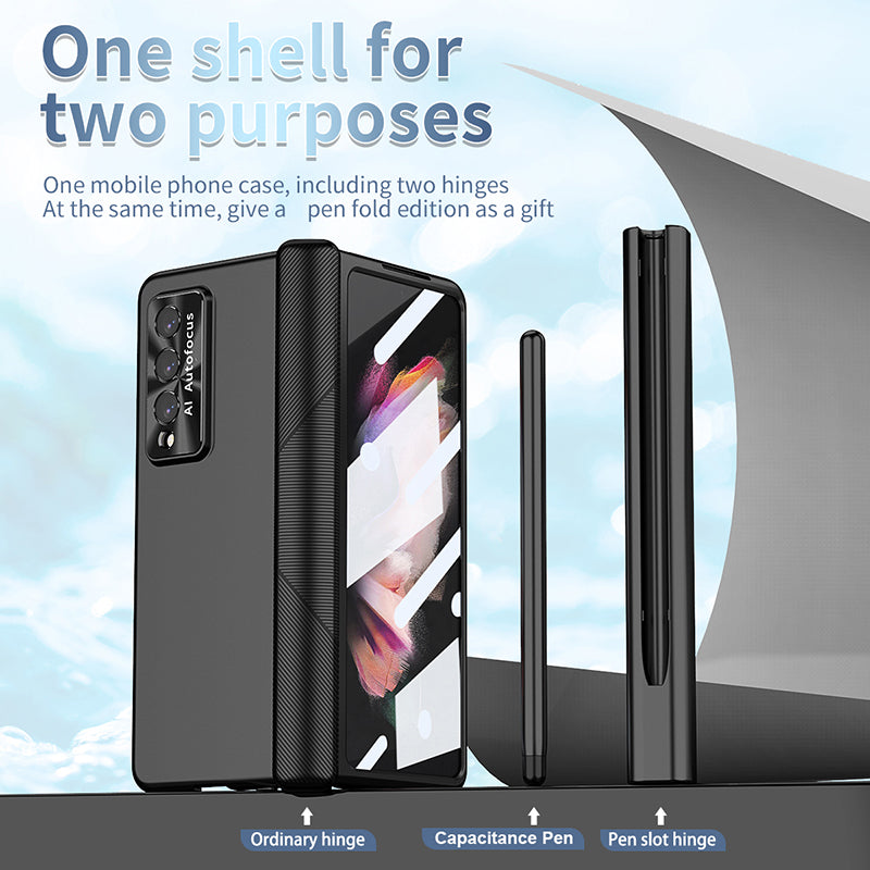 Luxury Magnetic Hinge Pen Holder Full Protection Case For Samsung Galaxy Z Fold3 Fold4 5G With Tempered Glass Film - {{ shop_name}} varyfun