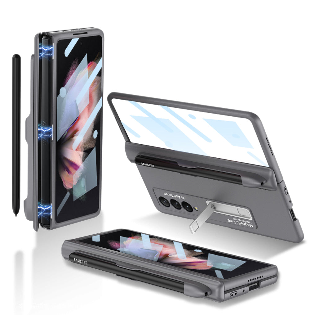 Magnetic Frame Plastic Stand Tempered Glass Screen All-included Case With Pen Slot For Samsung Galaxy Z Fold 3 5G - {{ shop_name}} Varyfun