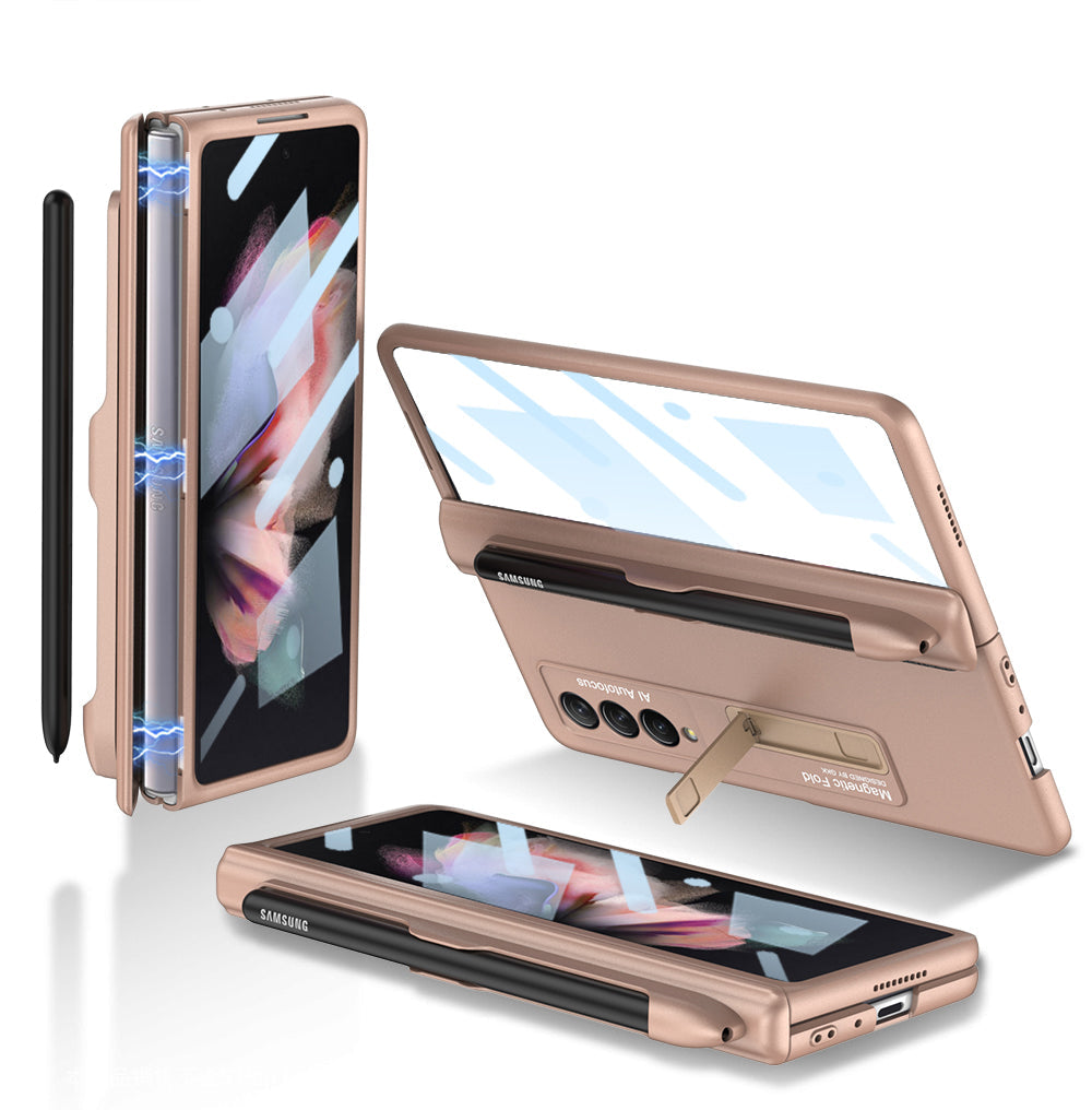 Magnetic Frame Plastic Stand Tempered Glass Screen All-included Case With Pen Slot For Samsung Galaxy Z Fold 3 5G - {{ shop_name}} Varyfun