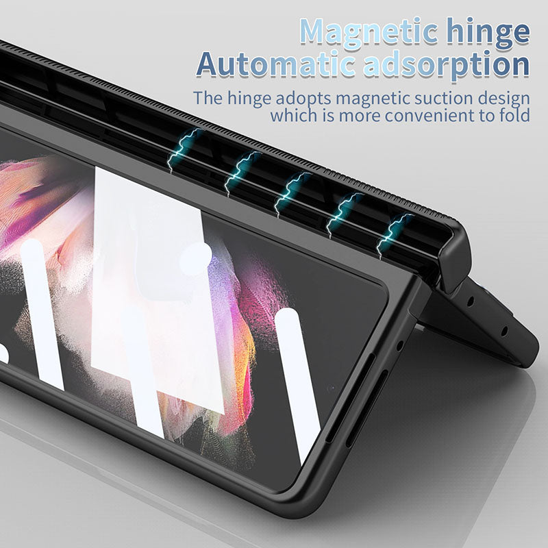 Luxury Magnetic Hinge Pen Holder Full Protection Case For Samsung Galaxy Z Fold3 Fold4 5G With Tempered Glass Film - {{ shop_name}} varyfun
