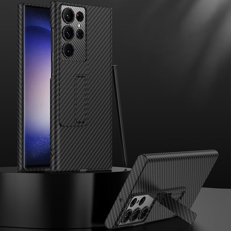 Carbon Fiber Pattern Phone Case With Invisible Bracket For Samsung Galaxy S23 Ultra Plus - {{ shop_name}} varyfun