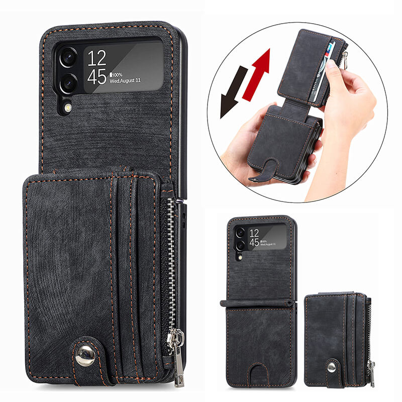 Wallet Case For Samsung Galaxy Z Flip4 Flip3 with Detachable Card Slot Kickstand Zipper - {{ shop_name}} varyfun