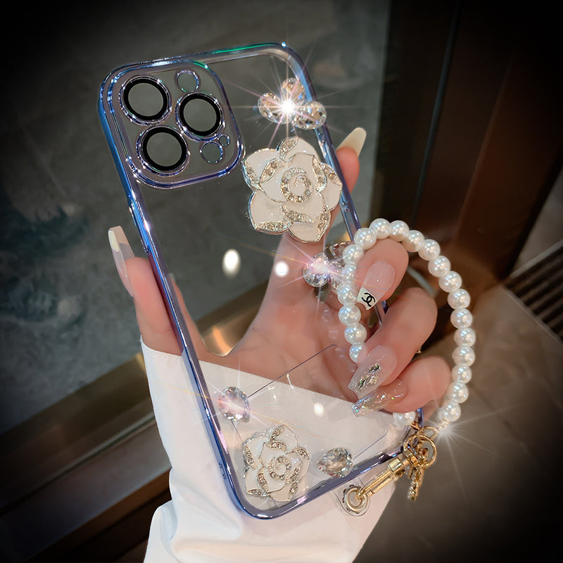 Luxury Camellia Transparent iPhone case with Lens Film - mycasety2023 Mycasety
