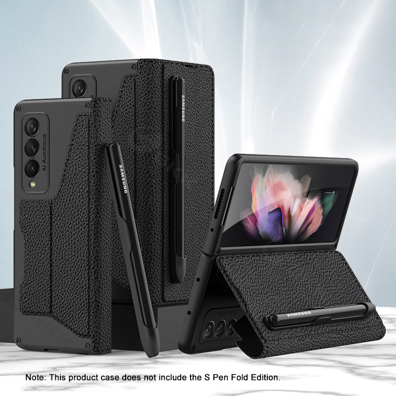 2022 Leather Pen Holder Armor Back Case For Samsung Galaxy Z Fold 3 5G - {{ shop_name}} varyfun