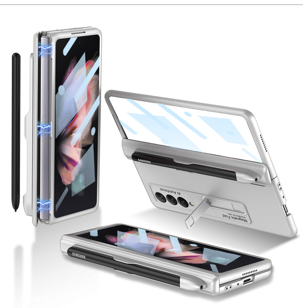 Magnetic Frame Plastic Stand Tempered Glass Screen All-included Case With Pen Slot For Samsung Galaxy Z Fold 3 5G - {{ shop_name}} Varyfun