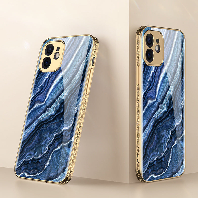 Luxury Baroque Marble Pattern Plating Anti-knock Protection Tempered Glass Case For iPhone - {{ shop_name}} varyfun