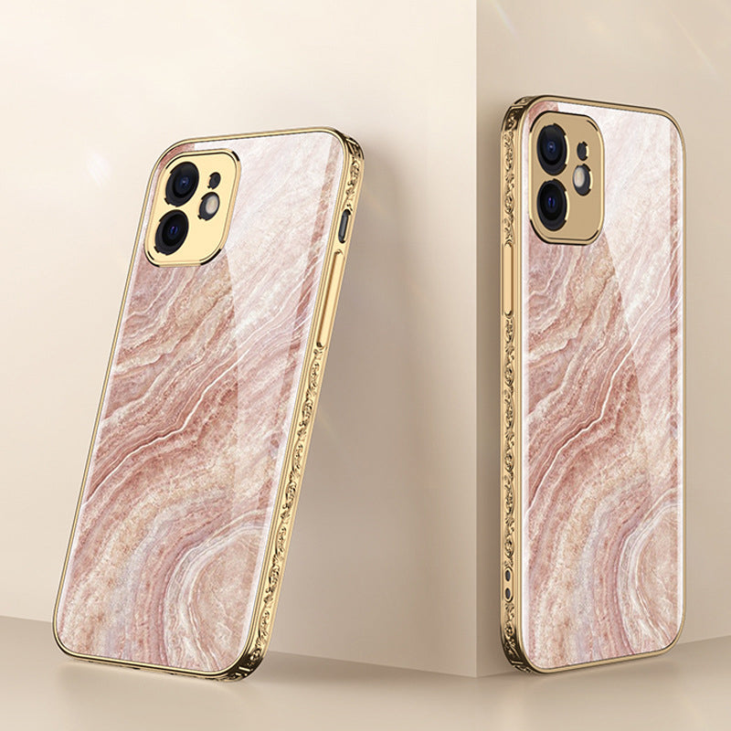 Luxury Baroque Marble Pattern Plating Anti-knock Protection Tempered Glass Case For iPhone - {{ shop_name}} varyfun