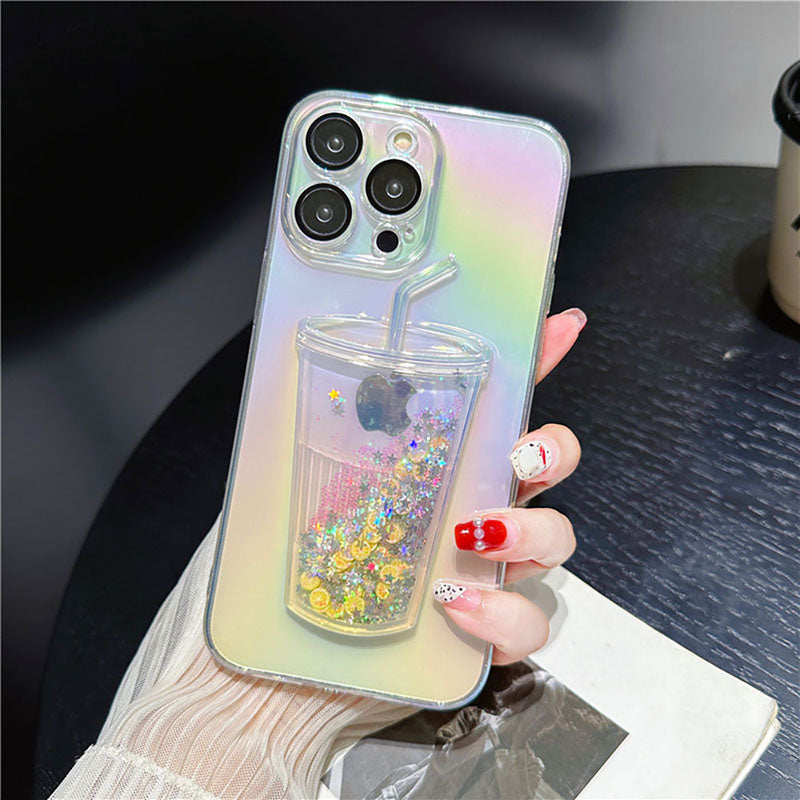 Ins Gradient Milk Tea Quicksand Cup iPhone Case - mycasety2023 Mycasety